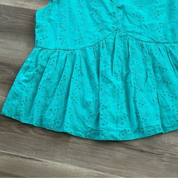 ANDREE Flutter Cap Sleeve Peplum V-Neck Eye-lit Floral Embroidered Top Women 2X - Picture 2 of 7